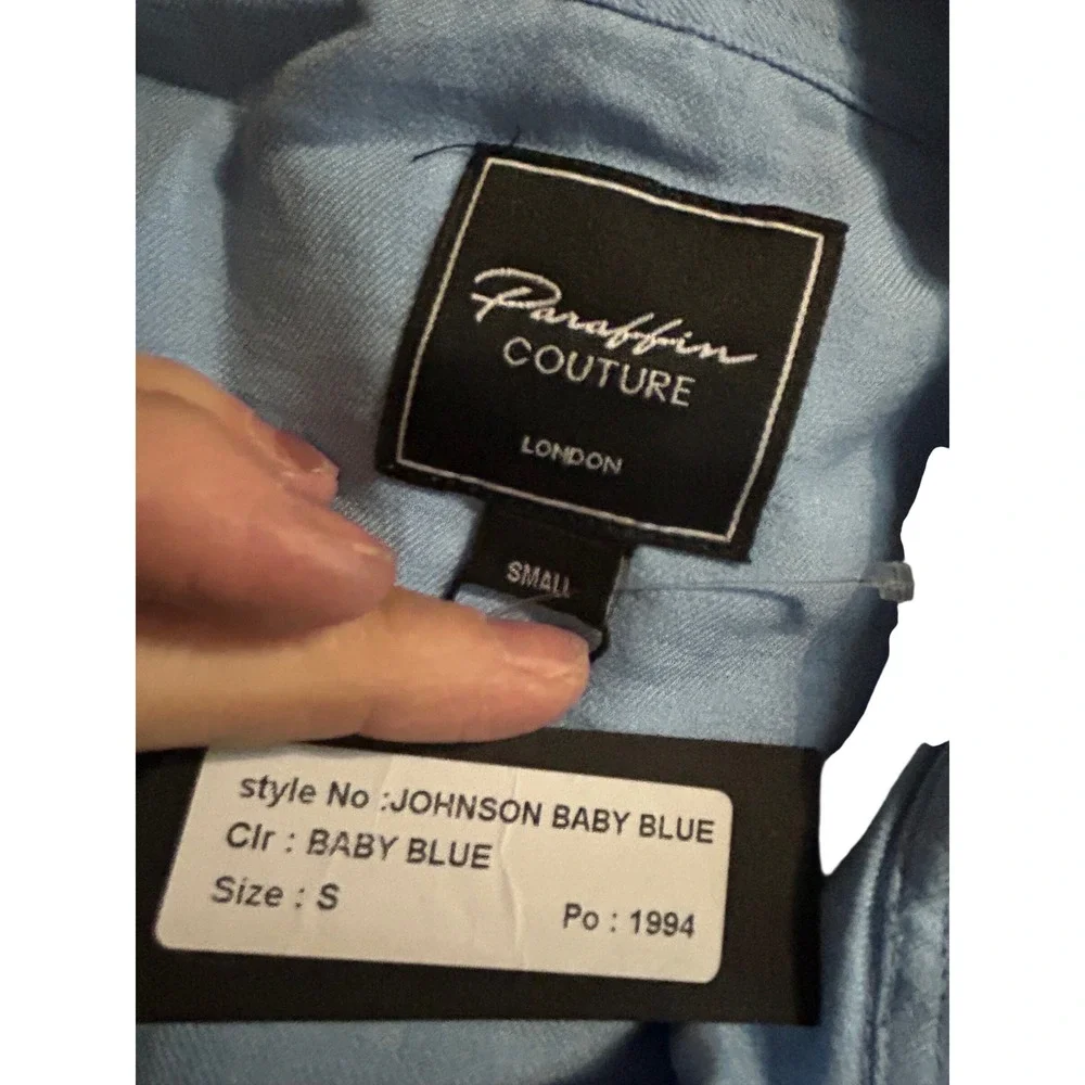 Paraffin Couture BABY BLUE Short Sleeve Button Up‎ Shirt Size Small